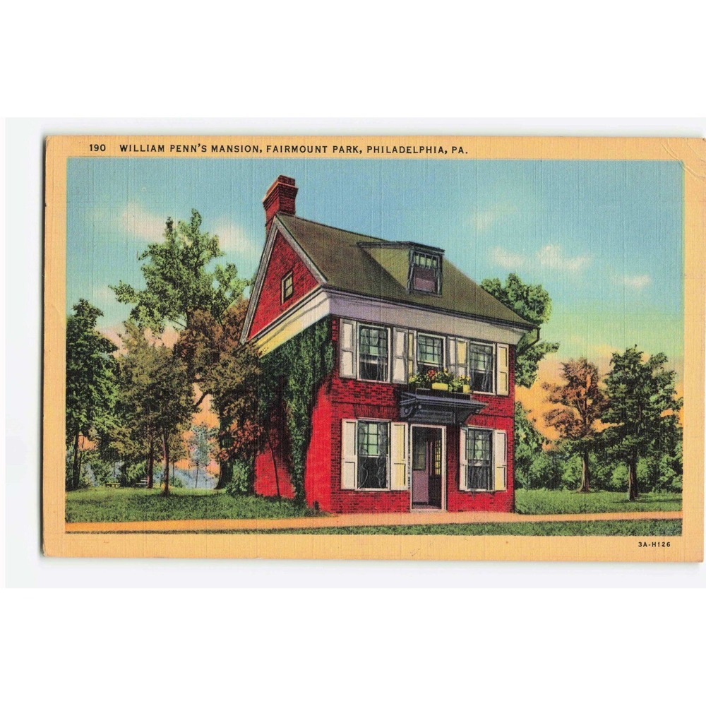 Vtg William Penn's Mansion Fairmount Park Philadelphia PA Linen Postcard 1948